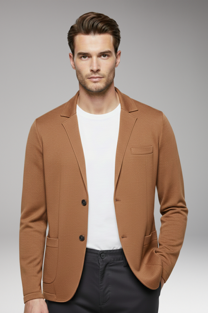 Men's Cardigan Blazer with Notched Collar and Button Closure