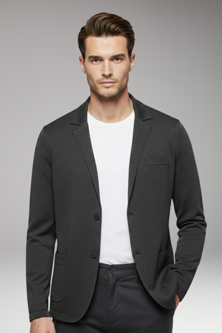 Men's Cardigan Blazer with Notched Collar and Button Closure