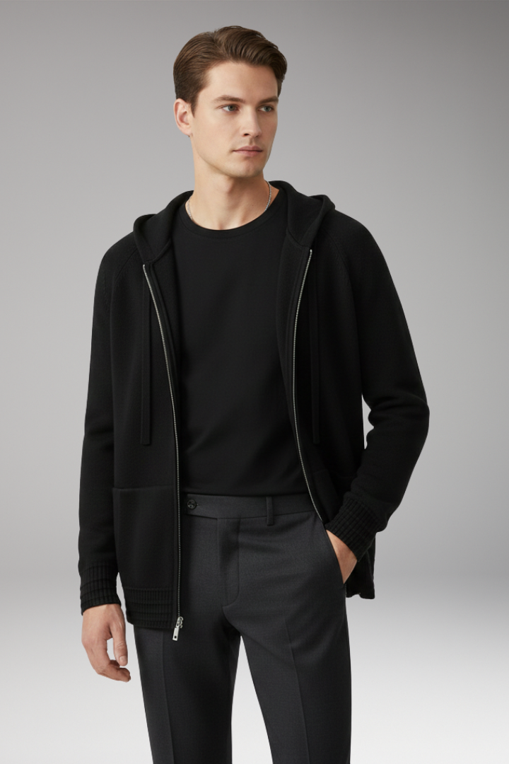 Men's Cardigan Jacket with Hood and Full Sleeves