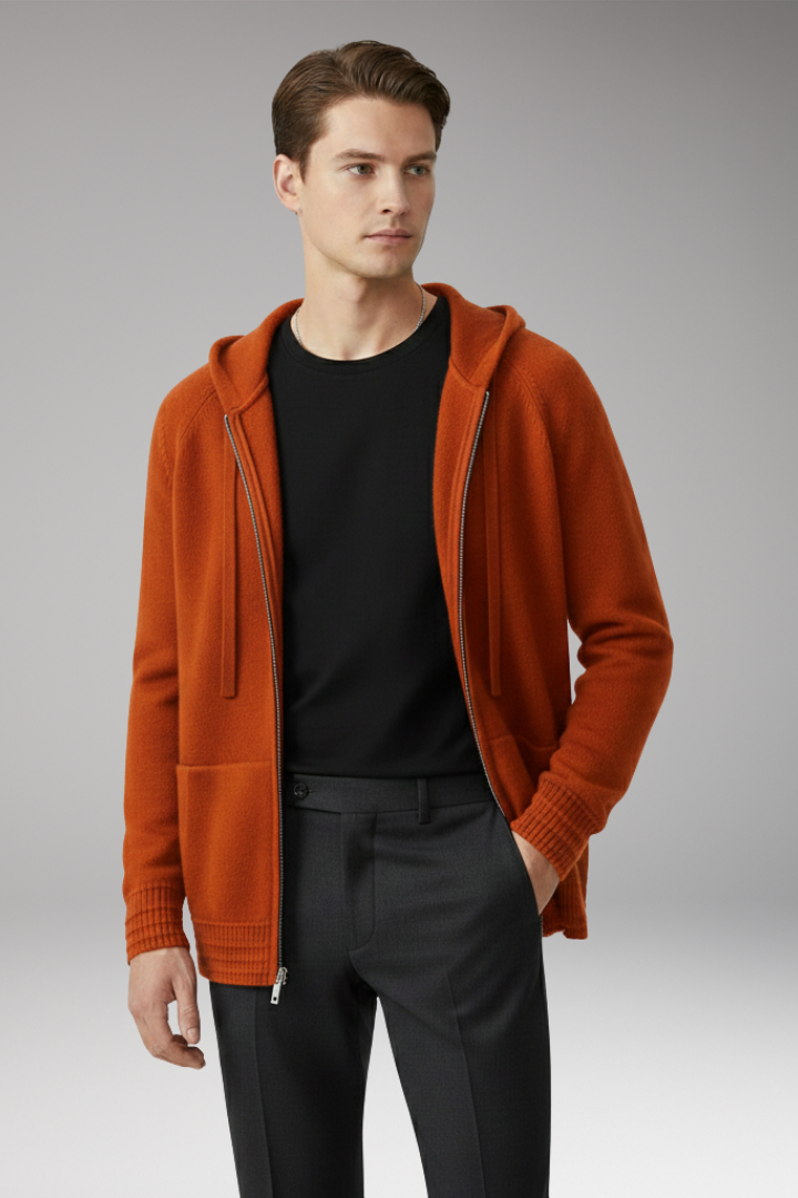 Men's Cardigan Jacket with Hood and Full Sleeves