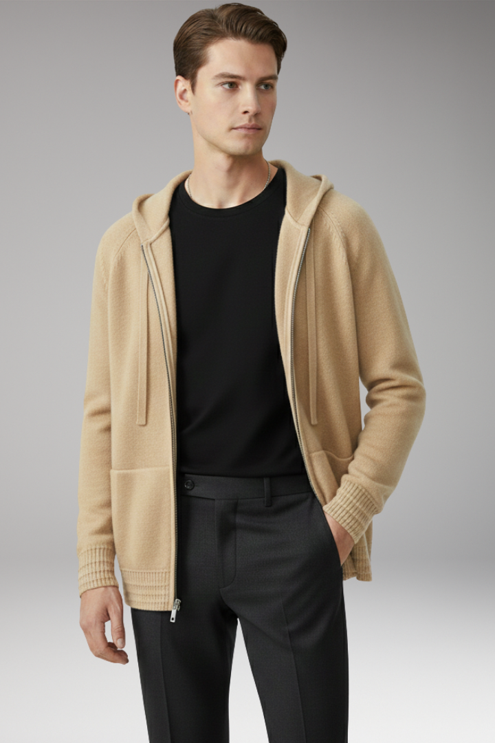 Men's Cardigan Jacket with Hood and Full Sleeves