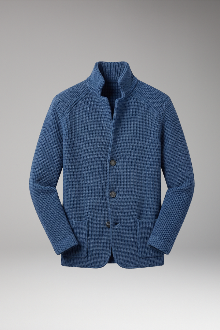 Men's Cardigan with High Collar and Side Pockets