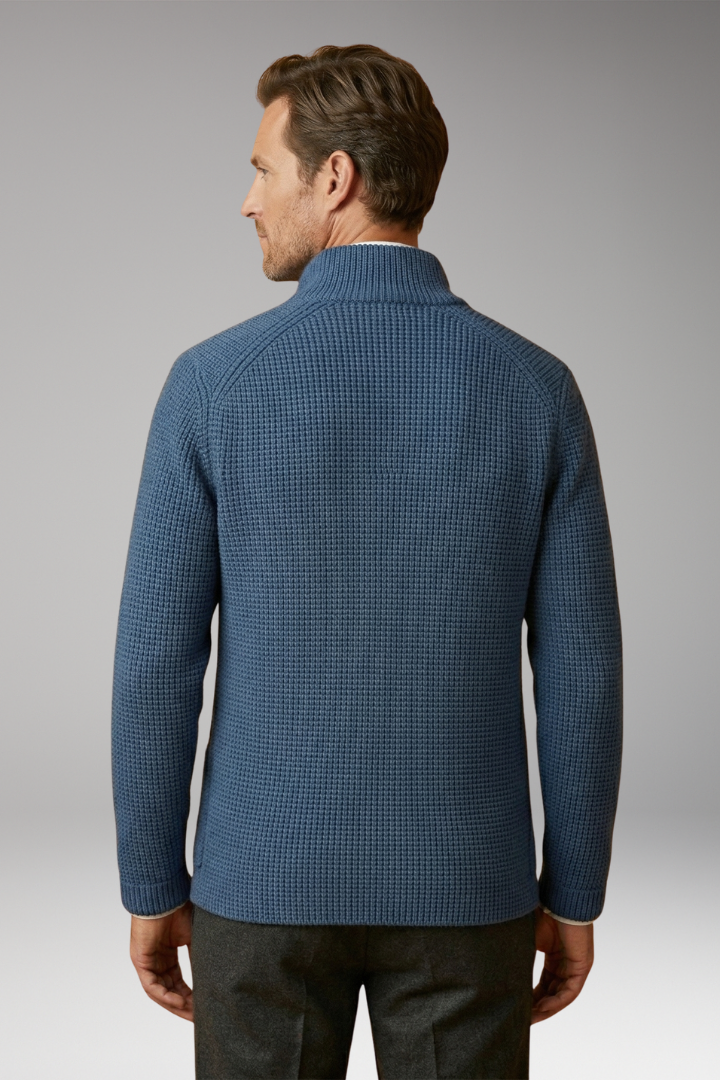 Men's Cardigan with High Collar and Side Pockets