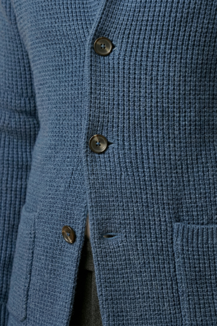 Men's Cardigan with High Collar and Side Pockets