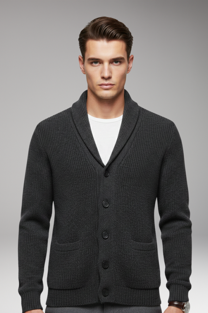 Men's Cardigan with Shawl Collar and Button Closure