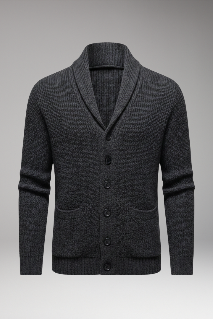 Men's Cardigan with Shawl Collar and Button Placket