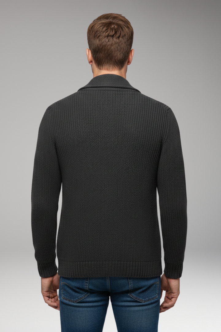 Men's Cardigan with Shawl Collar and Button Placket