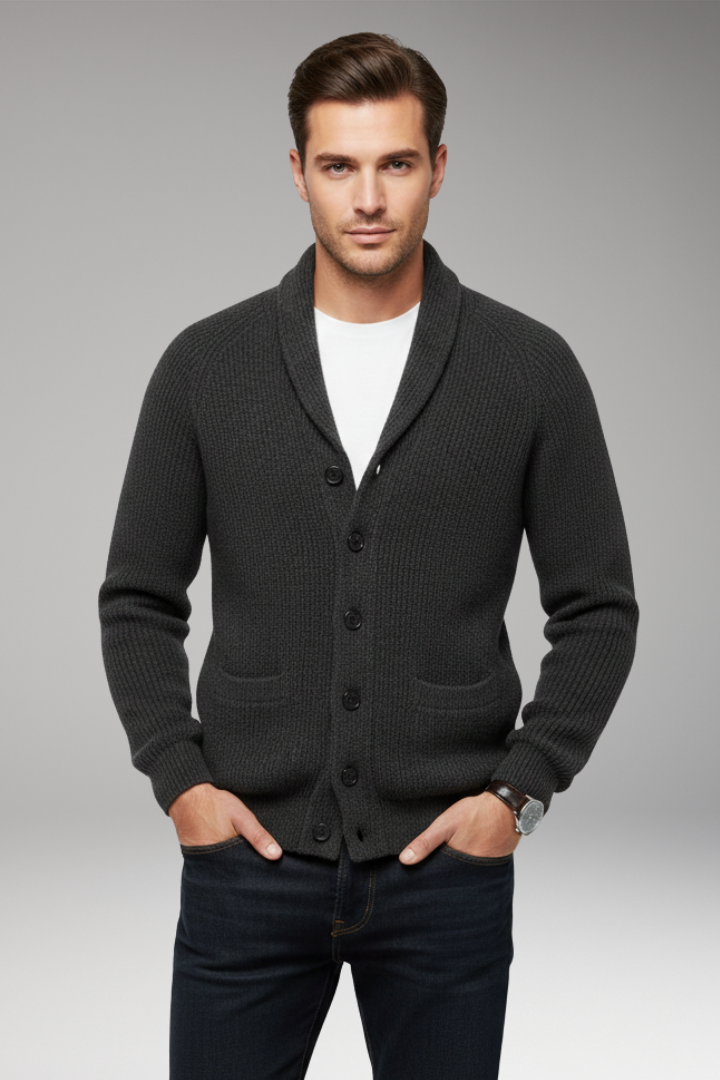 Men's Cardigan with Shawl Collar and Patch Pockets