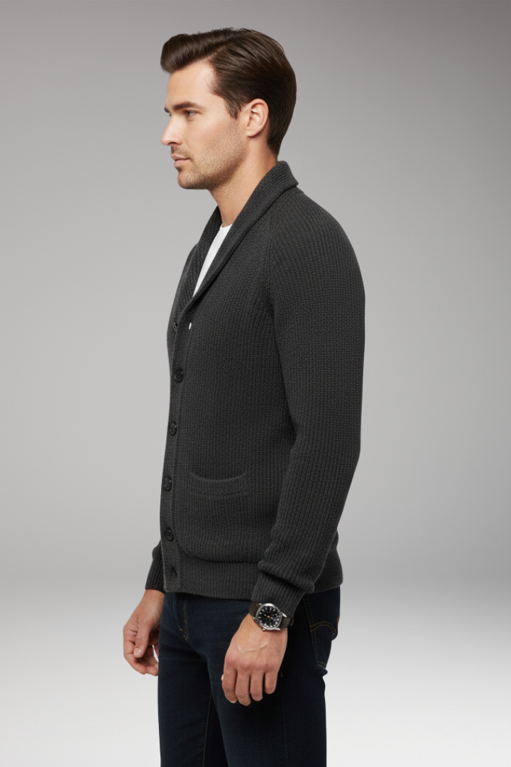 Men's Cardigan with Shawl Collar and Patch Pockets