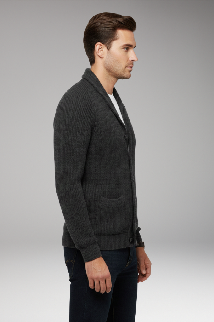Men's Cardigan with Shawl Collar and Patch Pockets