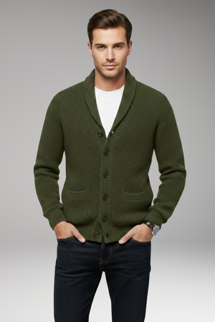 Men's Cardigan with Shawl Collar and Patch Pockets