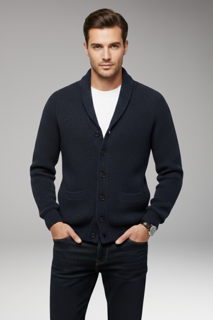 Men's Cardigan with Shawl Collar and Patch Pockets