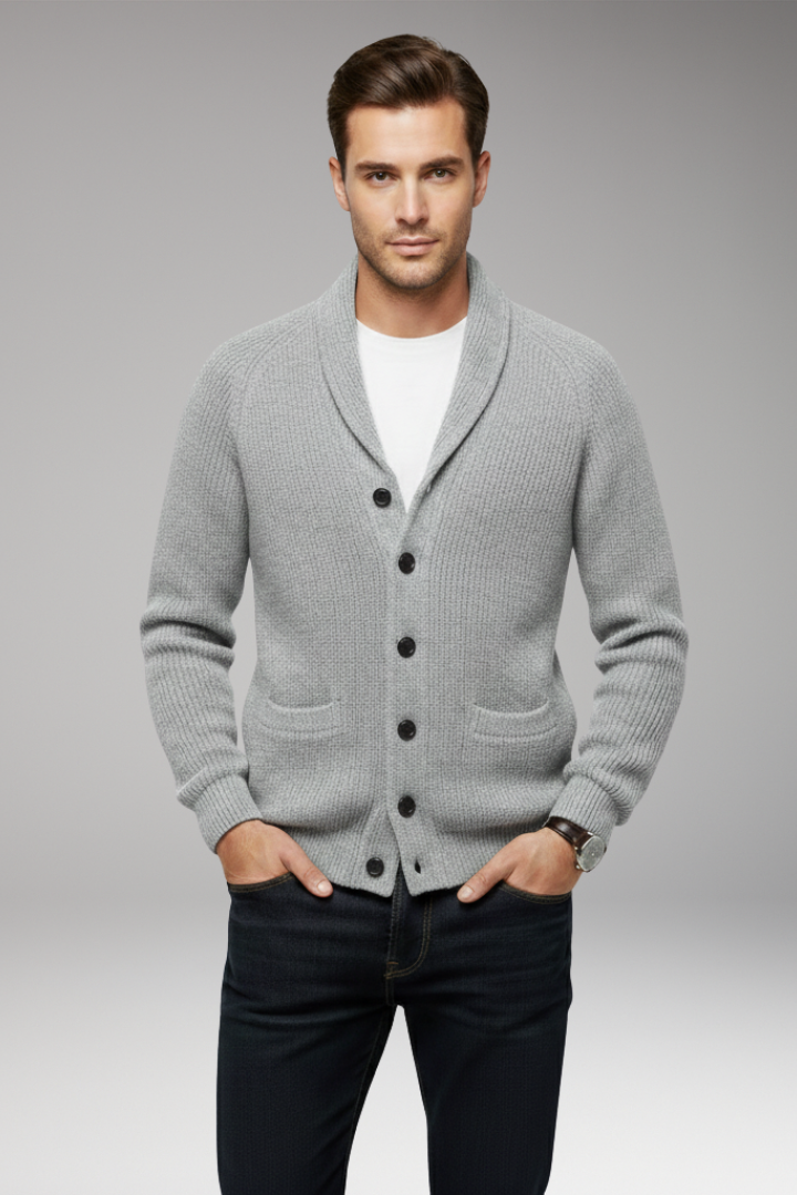Men's Cardigan with Shawl Collar and Patch Pockets