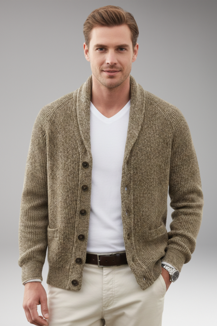 Men's Cardigan with Shawl Collar and Patch Pockets