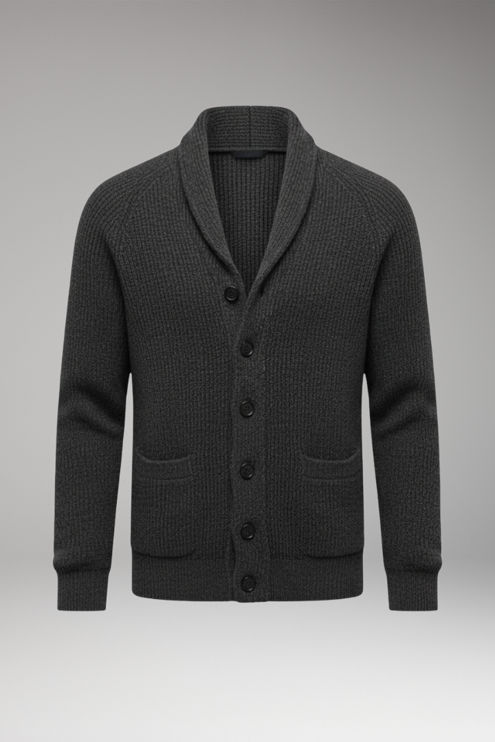 Men's Cardigan with Shawl Collar and Patch Pockets
