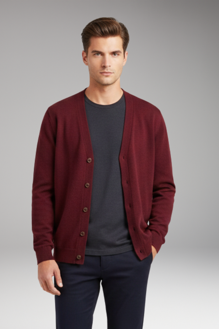 Men's Cardigan with V-Neck and Button Closure