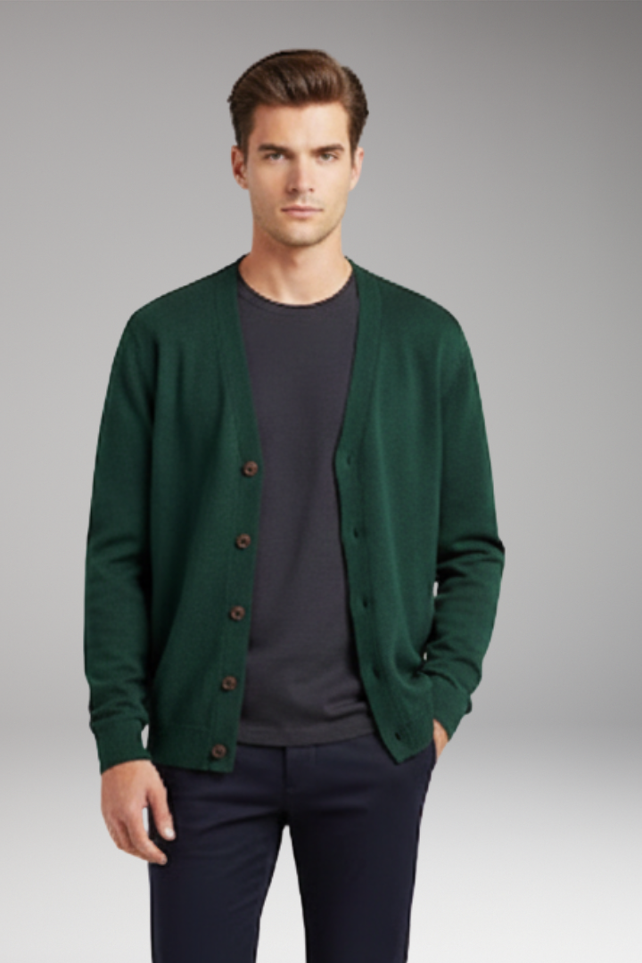 Men's Cardigan with V-Neck and Button Closure