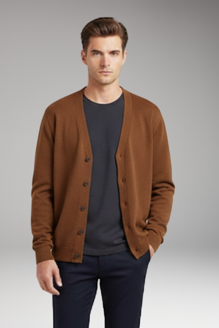 Men's Cardigan with V-Neck and Button Closure