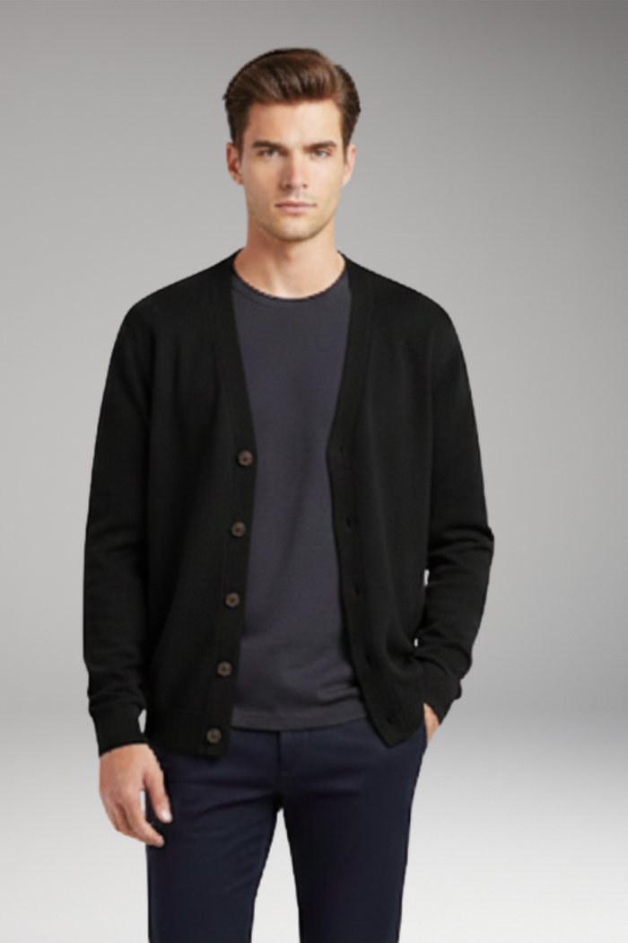 Men's Cardigan with V-Neck and Button Closure