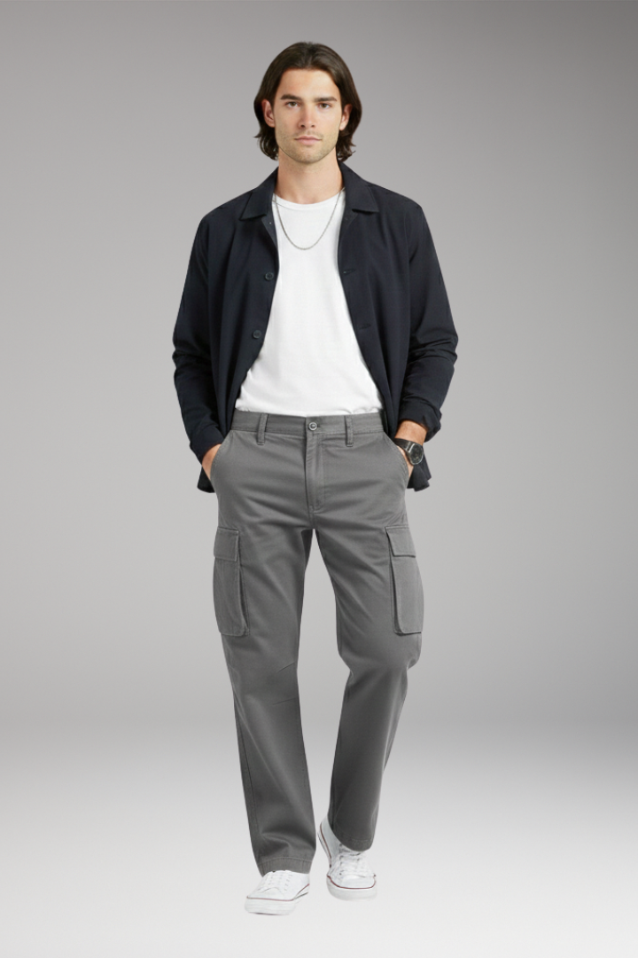 Men's Cargo Pants with Wide Legs and Pocket Design