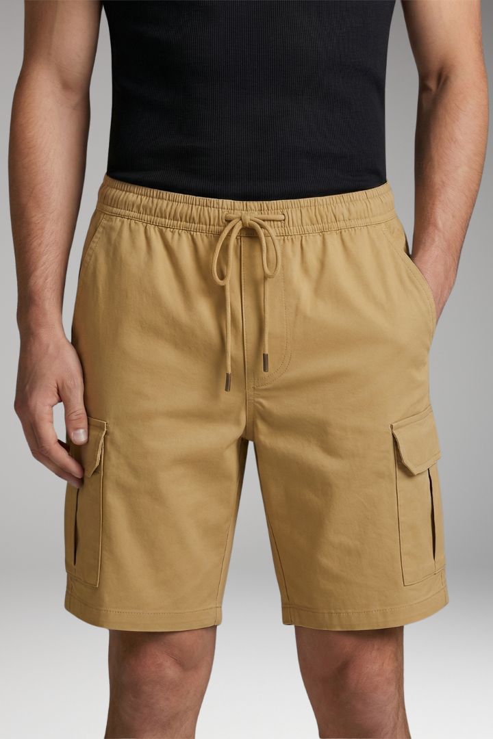 Men's Cargo Shorts with Elastic Waistband and Cargo Pocket