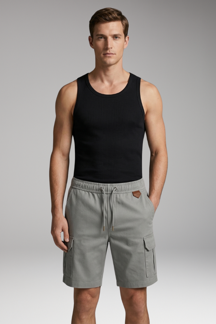 Men's Cargo Shorts with Elastic Waistband and Cargo Pocket