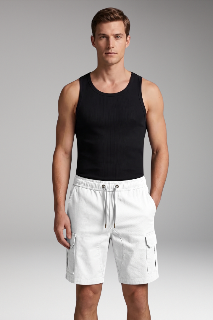 Men's Cargo Shorts with Elastic Waistband and Cargo Pocket
