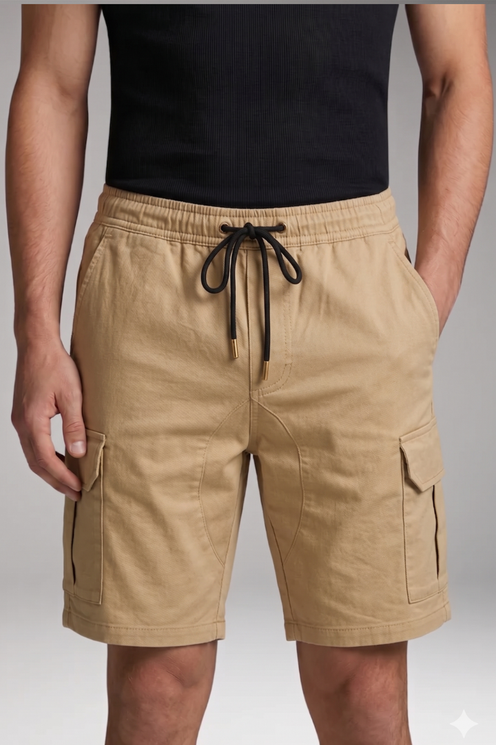 Men's Cargo Shorts with Elastic Waistband and Cargo Pocket