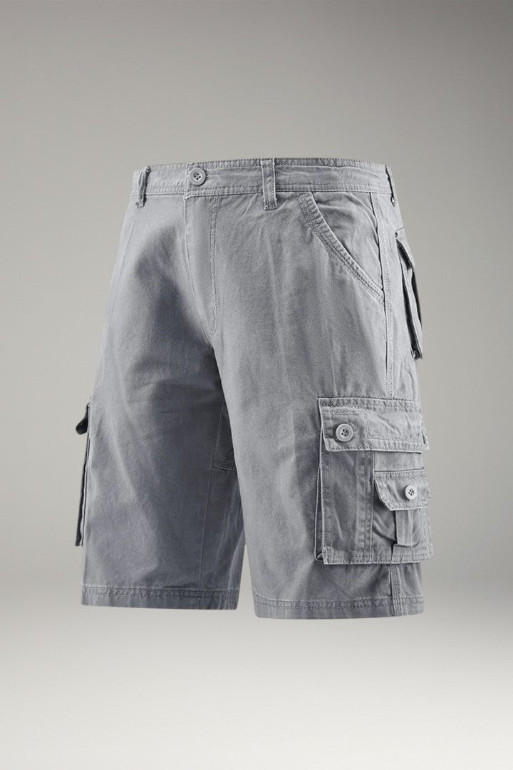 Men's Cargo Shorts with Elastic Waistband and Multiple Pockets