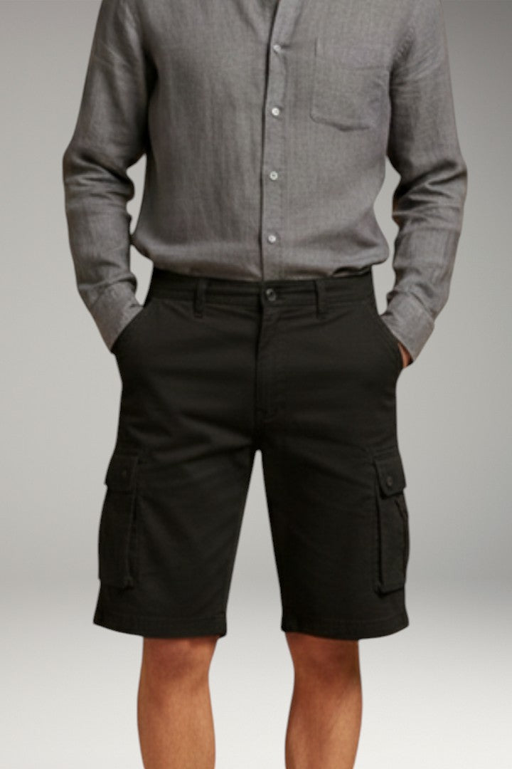 Men's Cargo Shorts with Elastic Waistband and Multiple Pockets