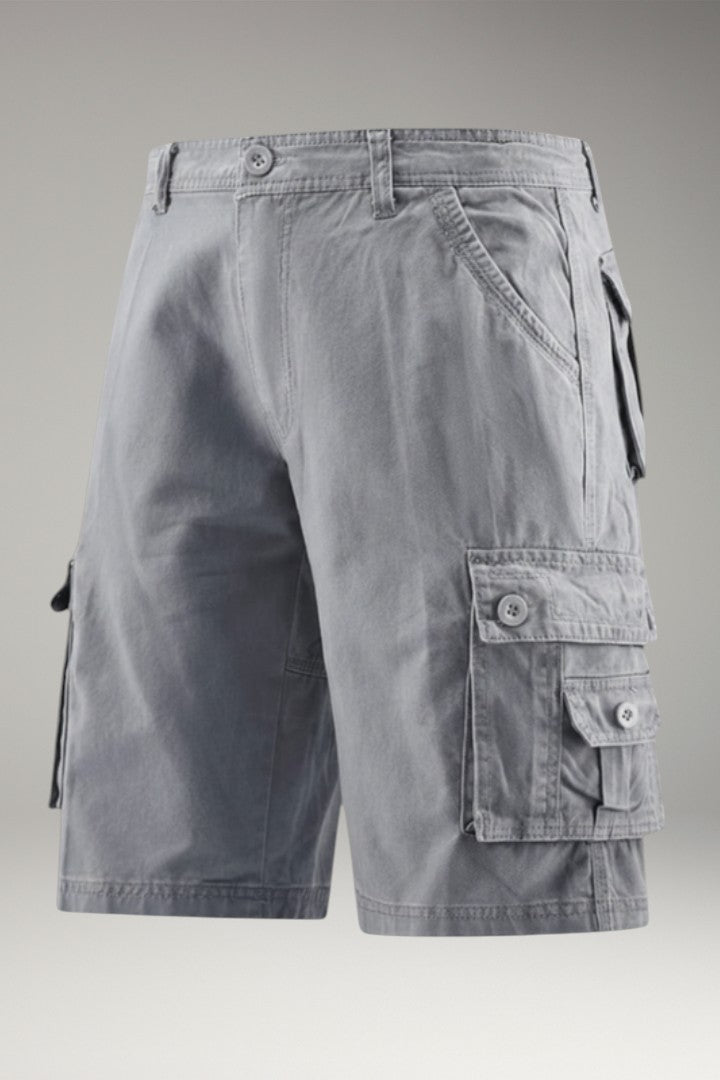 Men's Cargo Shorts with Elastic Waistband and Multiple Pockets