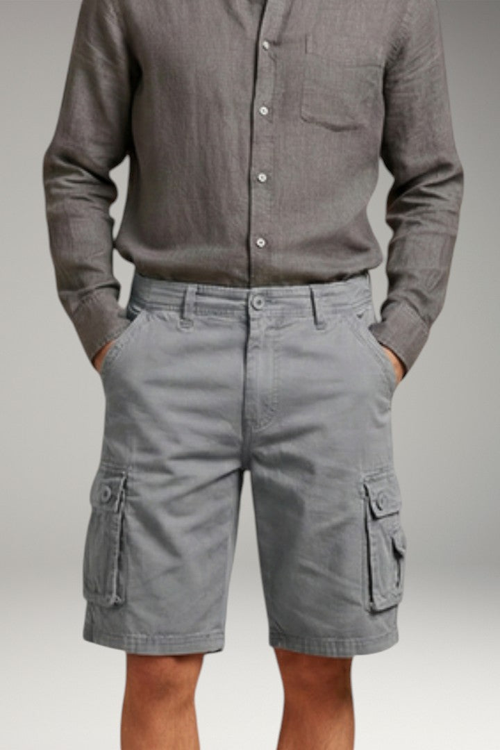 Men's Cargo Shorts with Elastic Waistband and Multiple Pockets