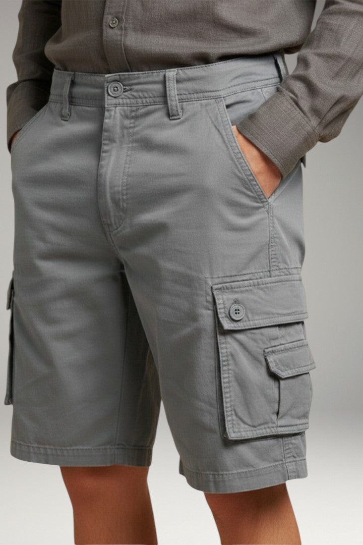 Men's Cargo Shorts with Elastic Waistband and Multiple Pockets