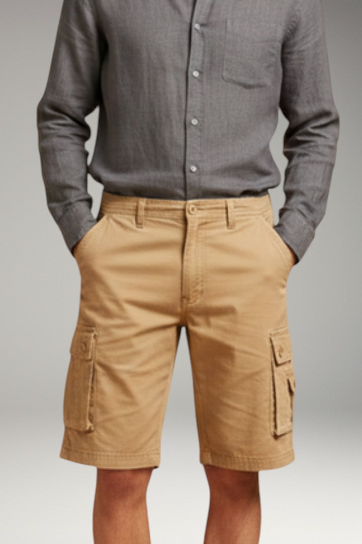 Men's Cargo Shorts with Elastic Waistband and Multiple Pockets