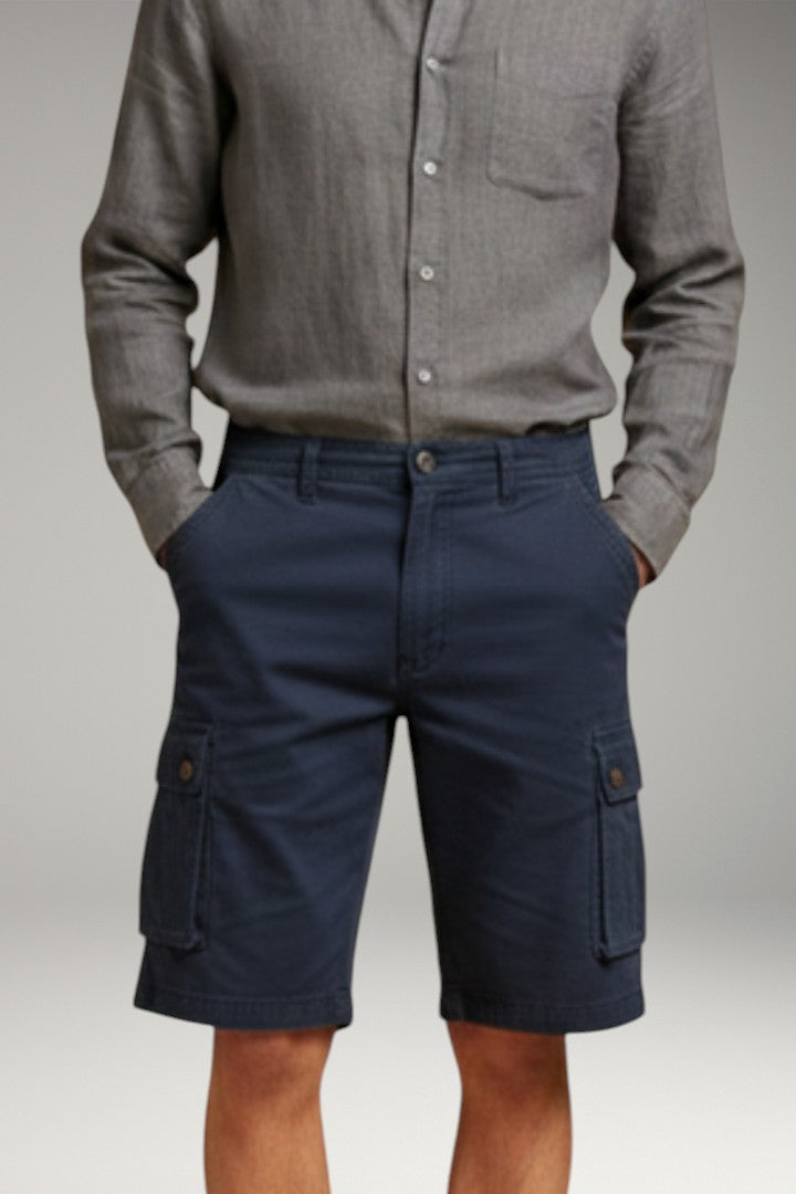 Men's Cargo Shorts with Elastic Waistband and Multiple Pockets