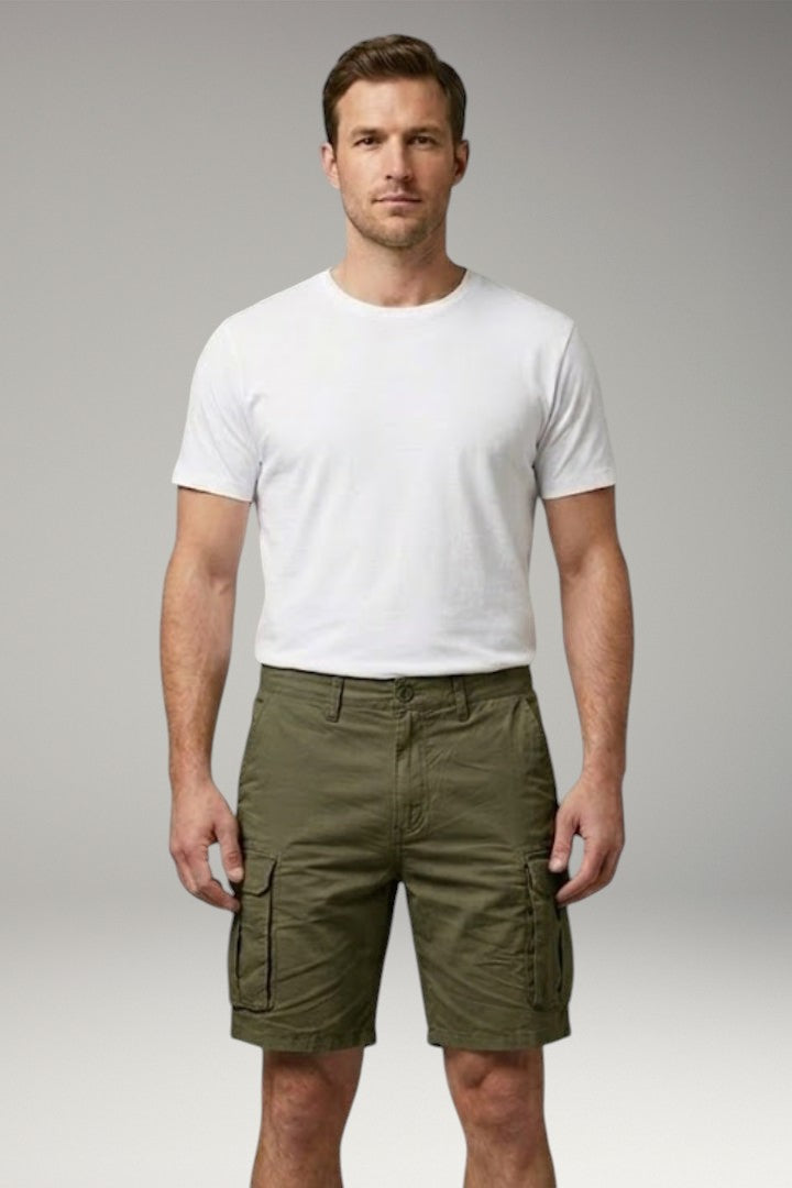 Men's Cargo Shorts with Multiple Pockets and Button Fastening