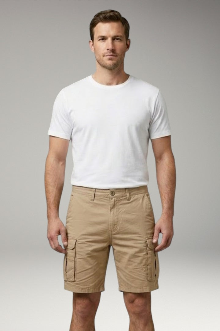 Men's Cargo Shorts with Multiple Pockets and Button Fastening
