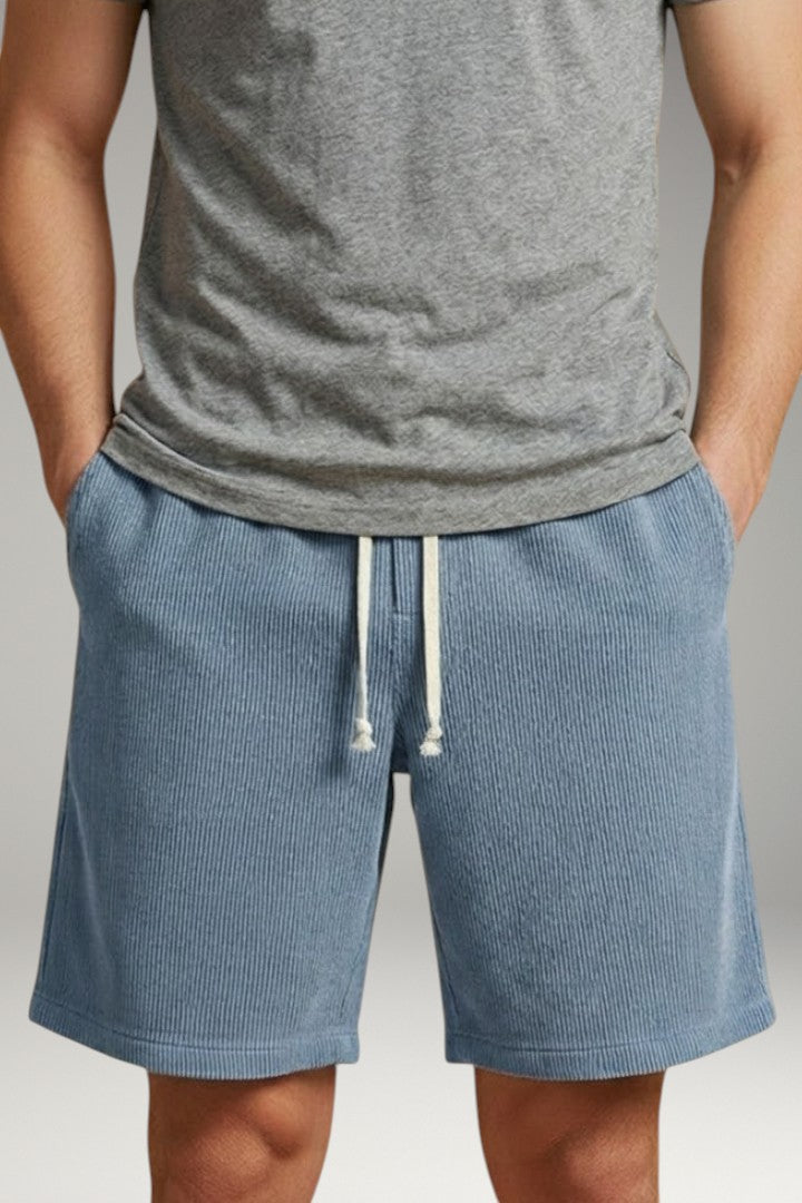 Men's Casual Shorts with Drawstring Waistband and Striped Texture