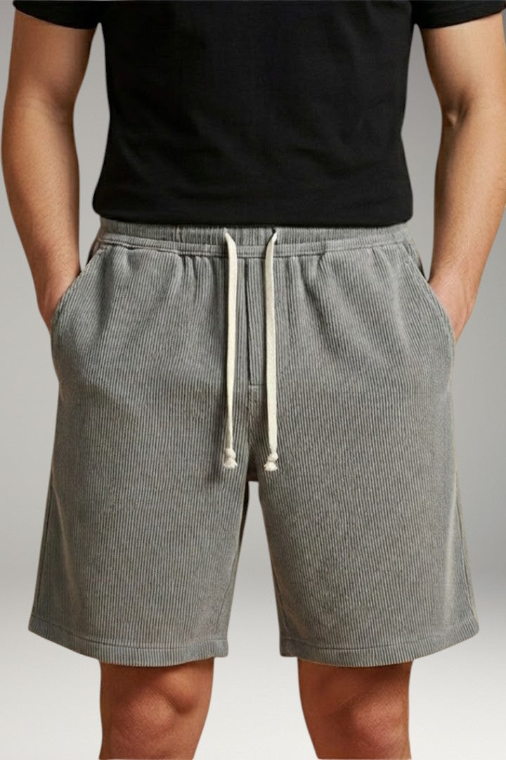 Men's Casual Shorts with Drawstring Waistband and Striped Texture