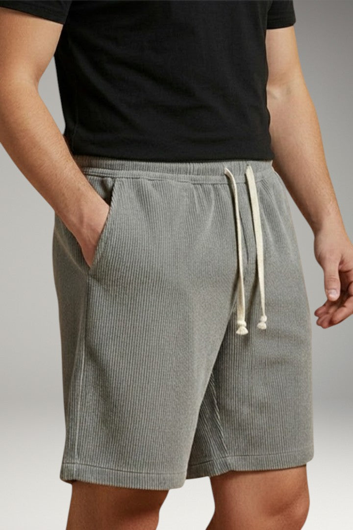 Men's Casual Shorts with Drawstring Waistband and Striped Texture