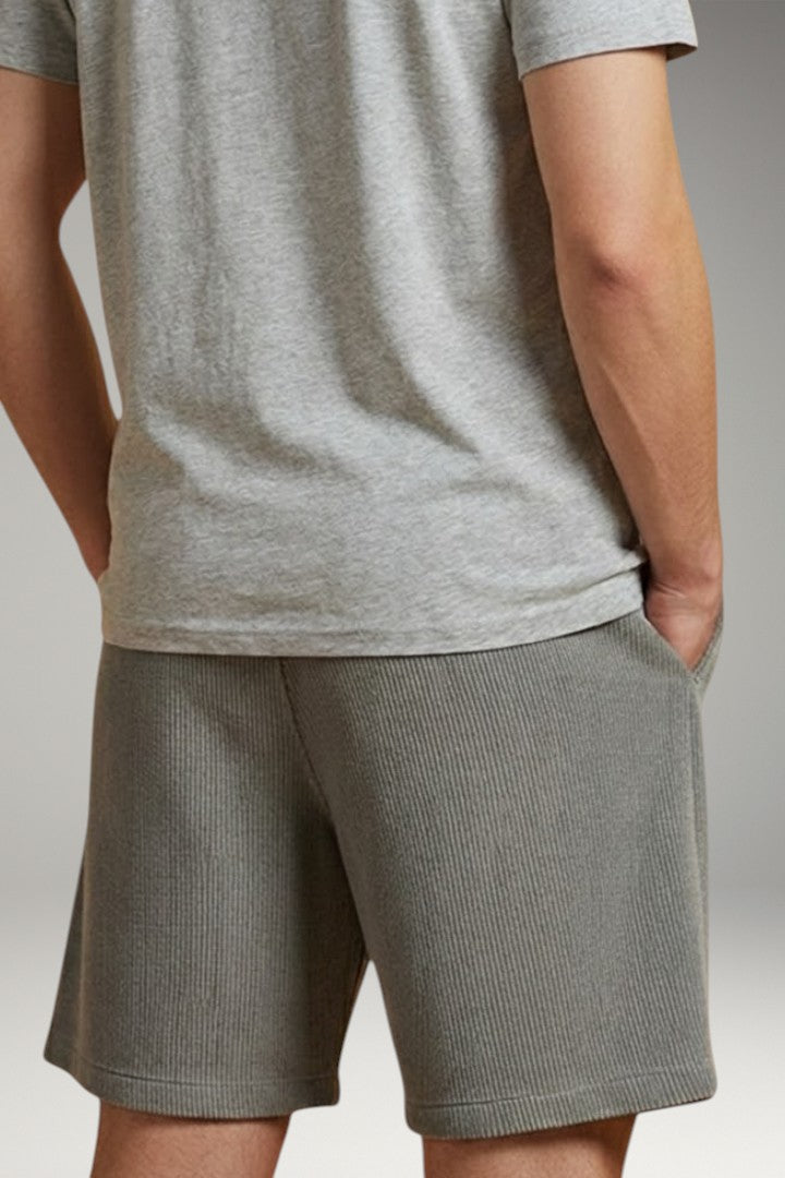 Men's Casual Shorts with Drawstring Waistband and Striped Texture