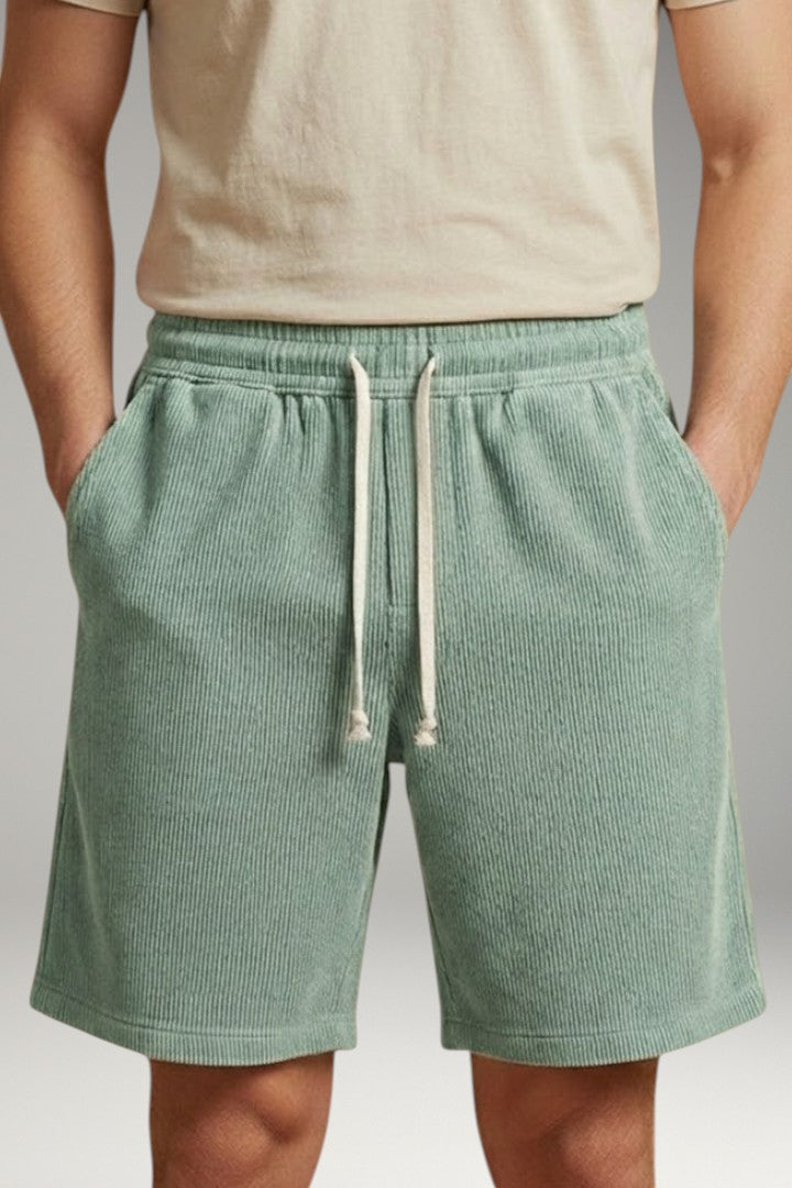 Men's Casual Shorts with Drawstring Waistband and Striped Texture