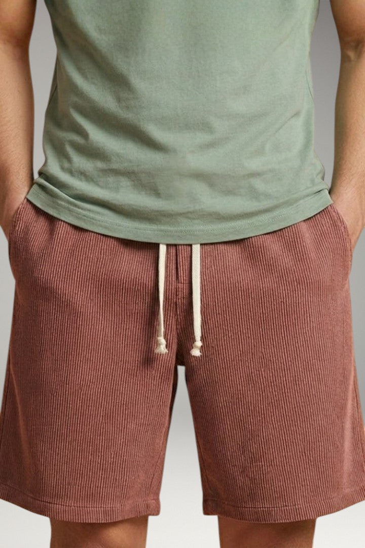 Men's Casual Shorts with Drawstring Waistband and Striped Texture