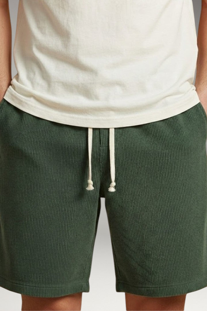 Men's Casual Shorts with Drawstring Waistband and Striped Texture