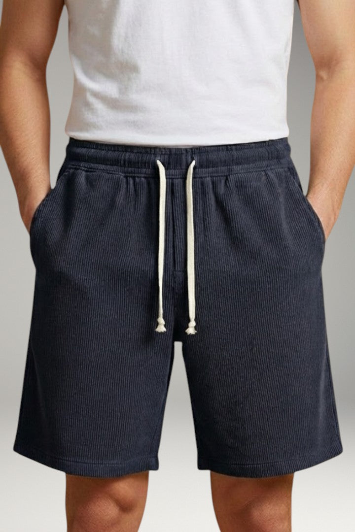 Men's Casual Shorts with Drawstring Waistband and Striped Texture