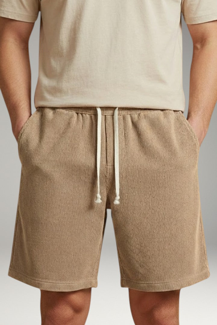 Men's Casual Shorts with Drawstring Waistband and Striped Texture