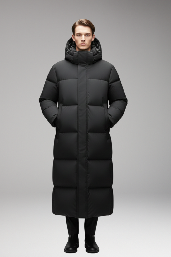 Men's Coat with Integrated Hood and Zip Closure
