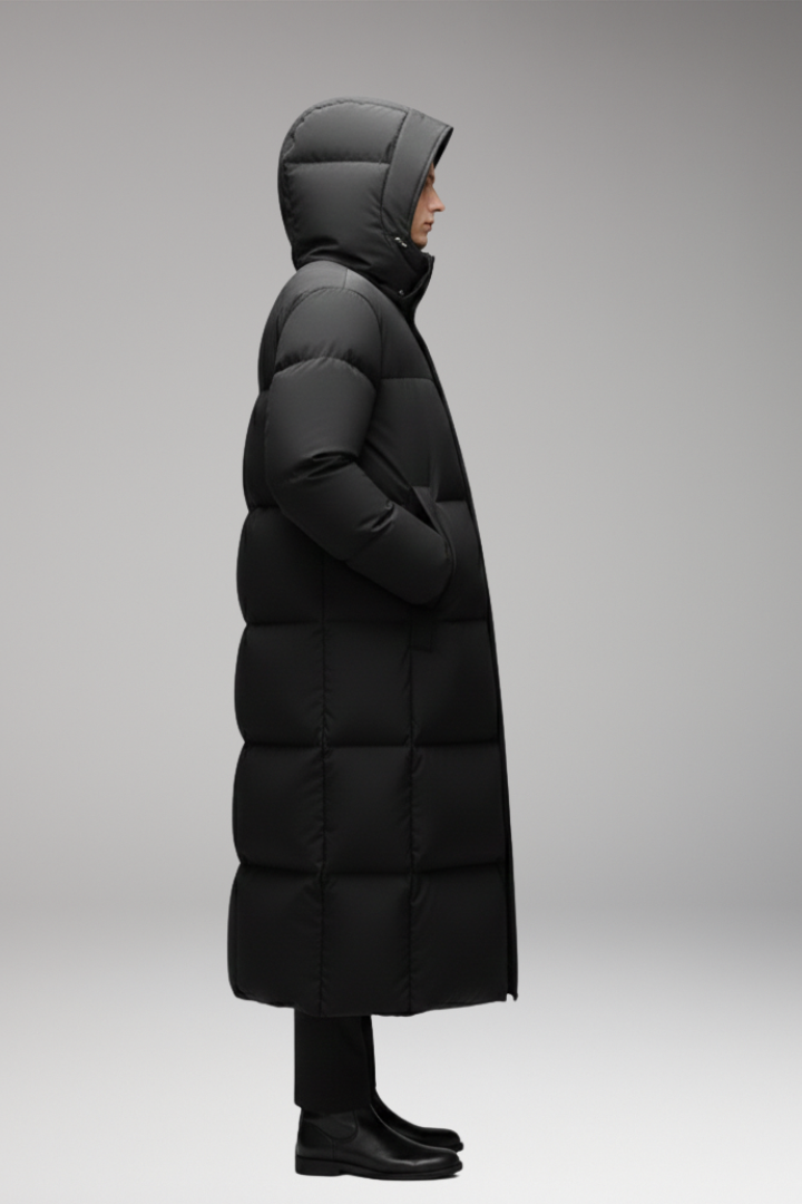 Men's Coat with Integrated Hood and Zip Closure