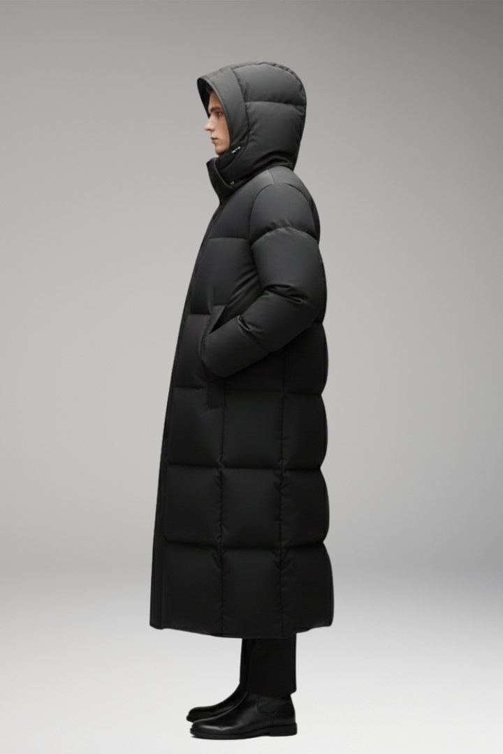 Men's Coat with Integrated Hood and Zip Closure