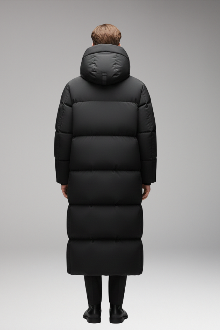 Men's Coat with Integrated Hood and Zip Closure